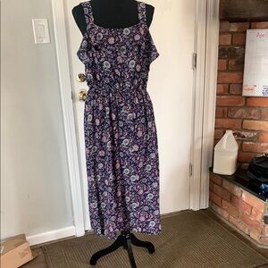 Floral Sleeveless Dress - Blue and White